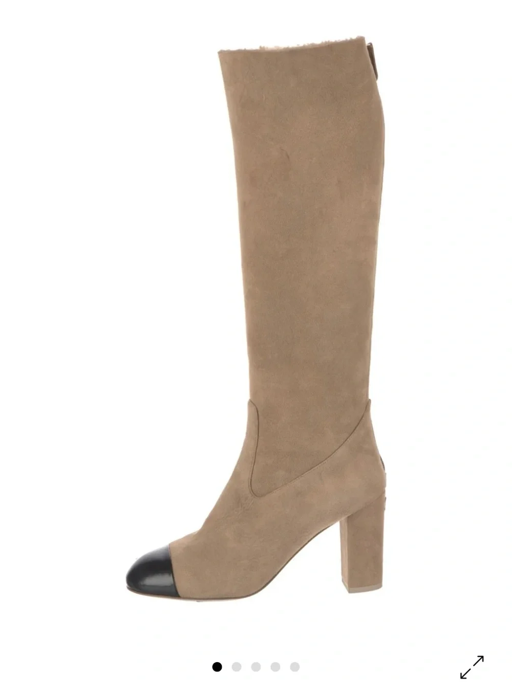 CHANEL Taupe Sued Boots with Black Cap Toe